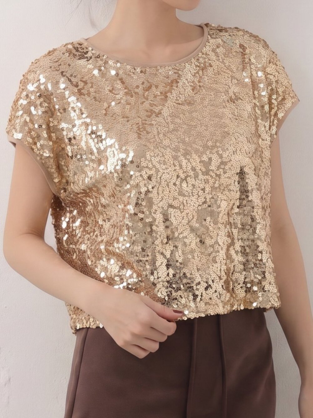 Forever 21 Sequin Boxy Top Womens Size Small Gold Bling Party